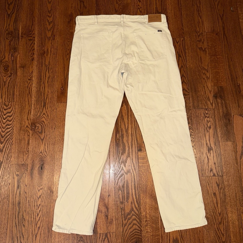 Faherty Organic Cotton Slim Straight Denim Stone Men's 40x34 Stretch Jeans Cream - Picture 5 of 6